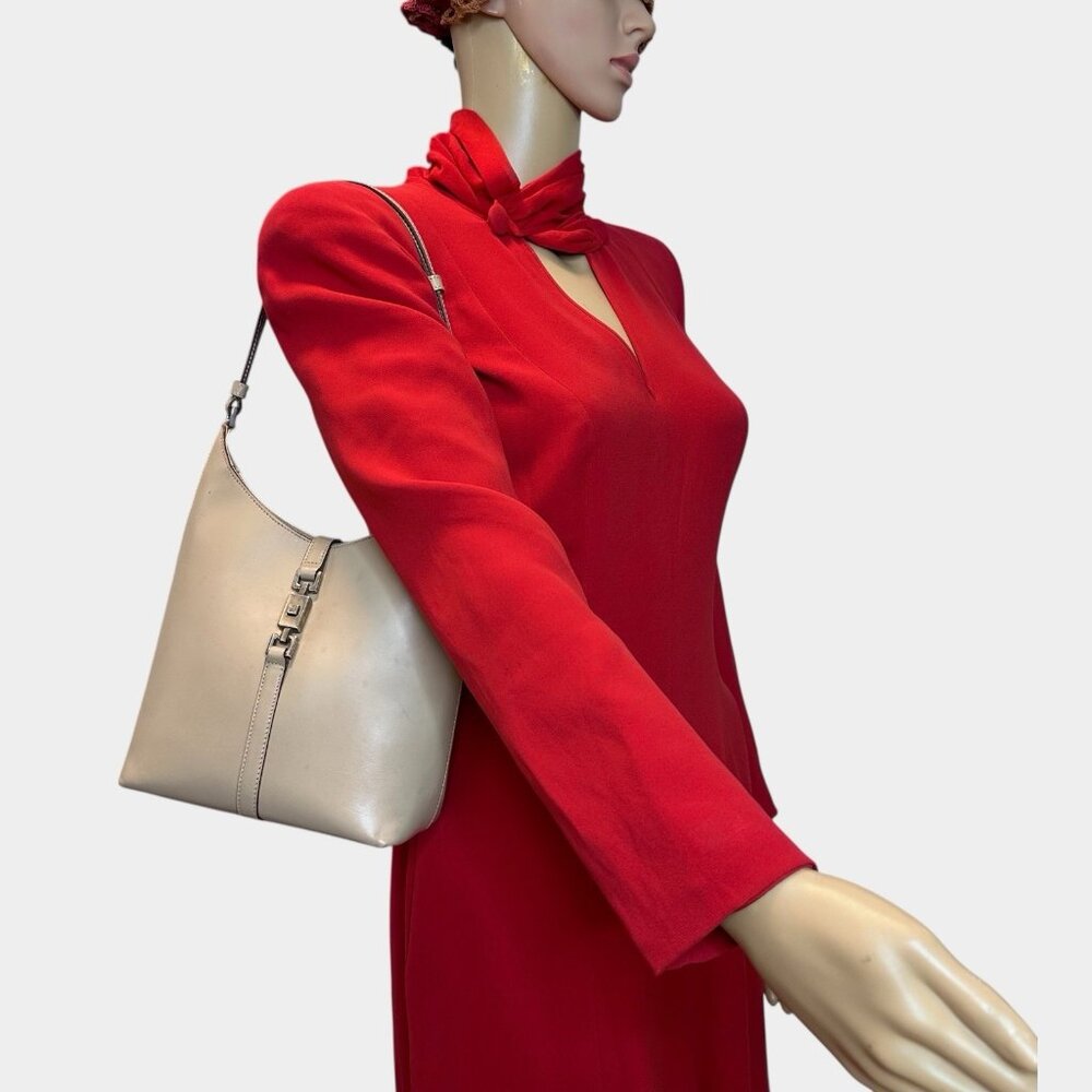 Gucci Vintage Jackie Top Handle Shoulder Bag Beige Leather Piston Clasp Authenti - Picture 5 of 13
